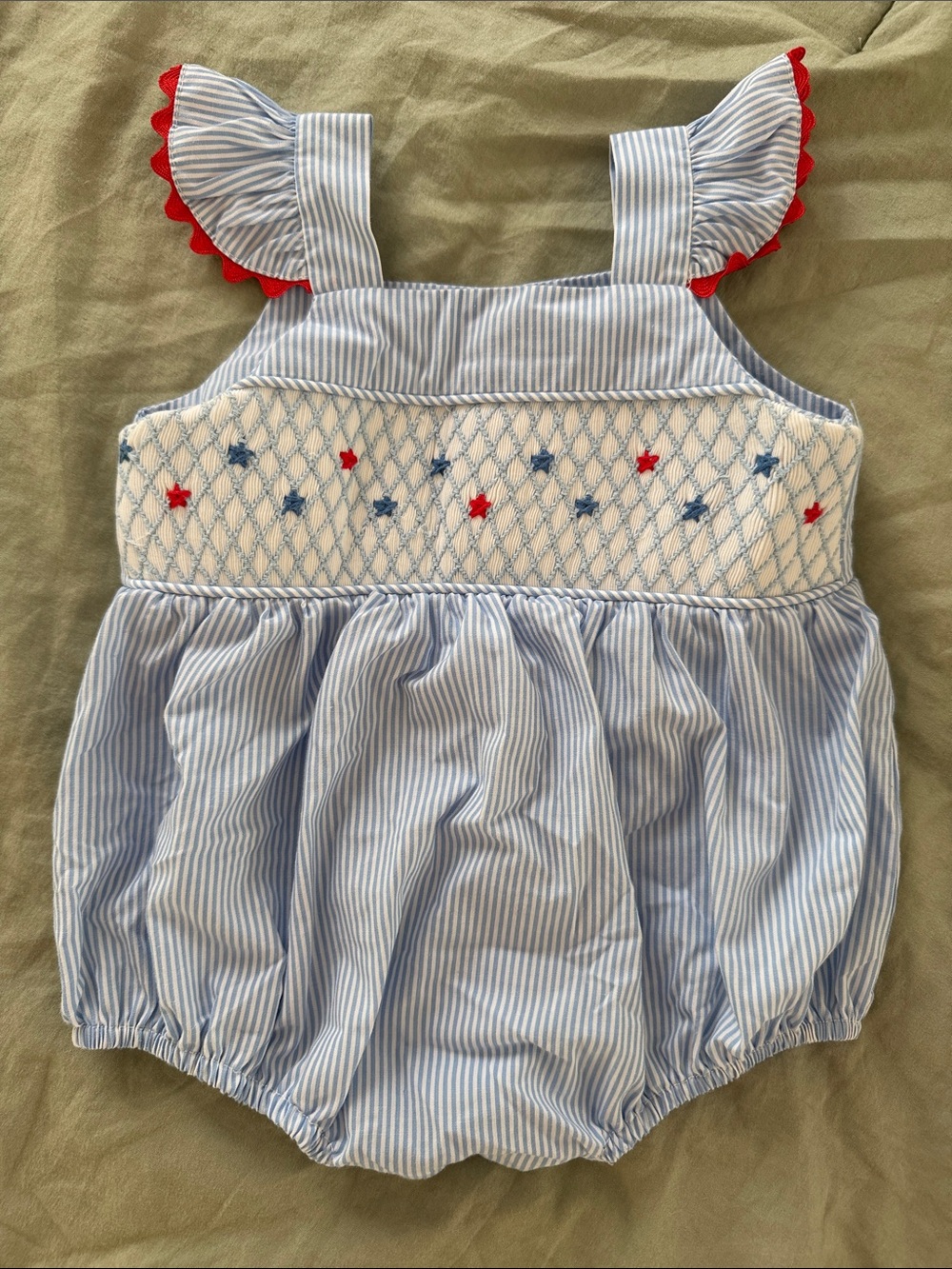 Stitchy Fish Children’s Boutique America Red White Blue Romper Baby 3 Months